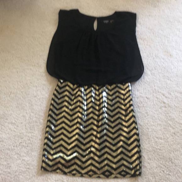 Guess sequin / chiffon blouson mini dress - Picture 3 of 16